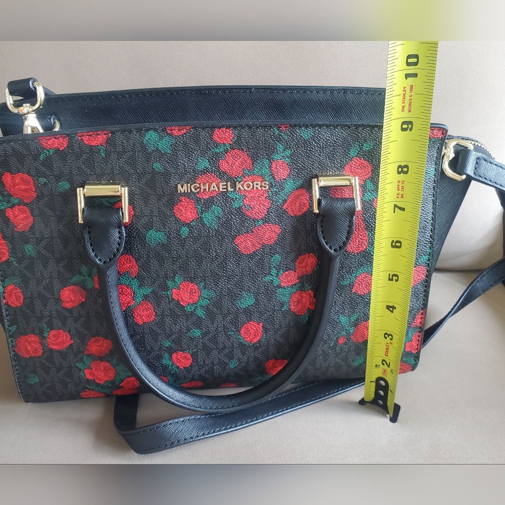 MICHAEL KORS Black and Red Floral Purse/Shoulder Bag & Matching Wallet - Picture 4 of 8